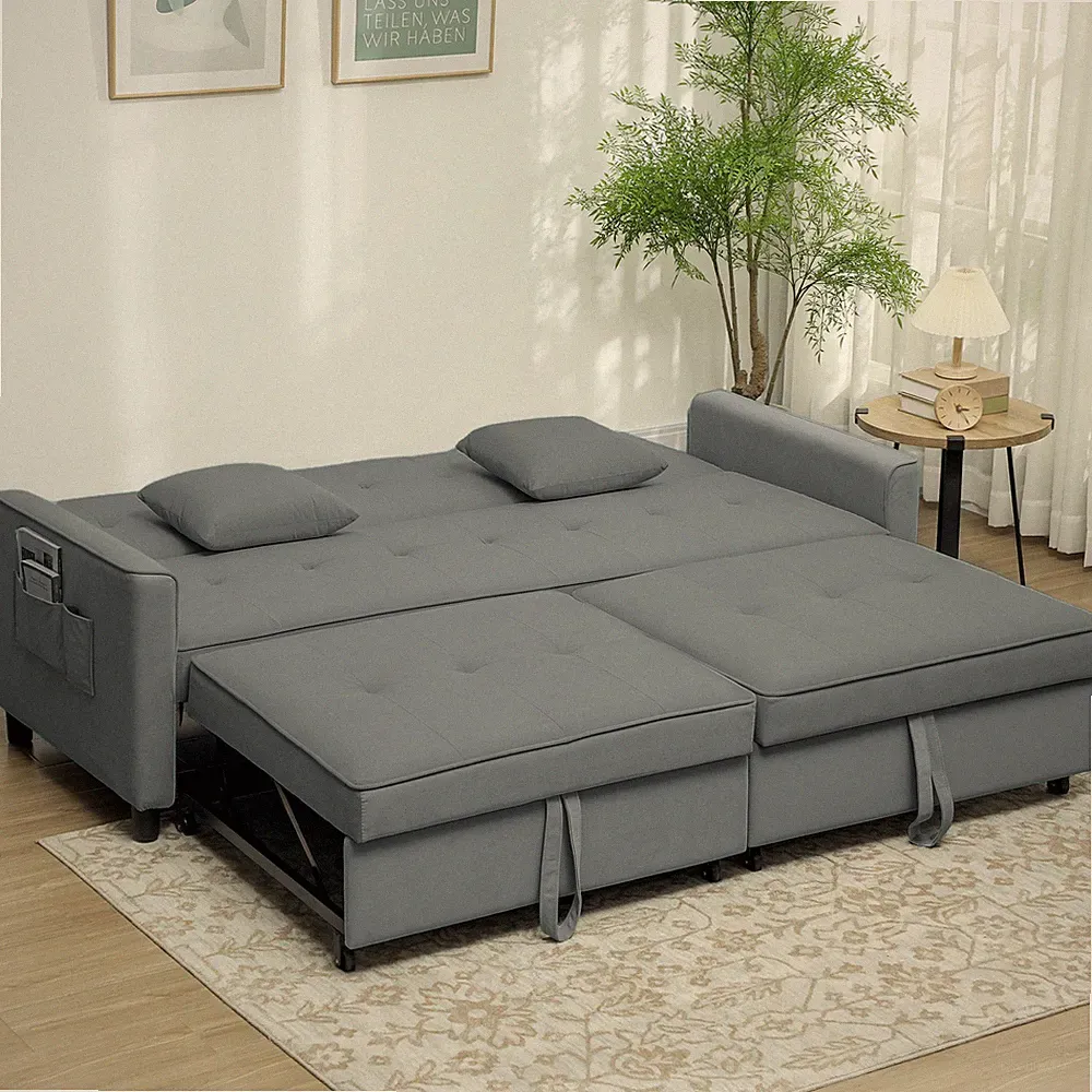 HOMCOM Sofabett, 3-Sitzer-Couch, Schlafsofa mit ausziehbarem Bett, Grau