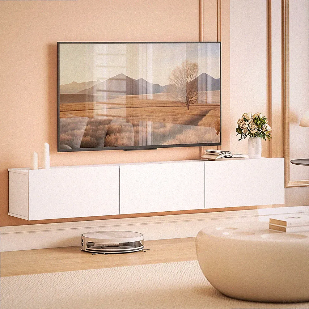 HOMCOM TV Schrank Lowboard hängend 180 cm für Fernseher bis zu 82 Zoll Weiß