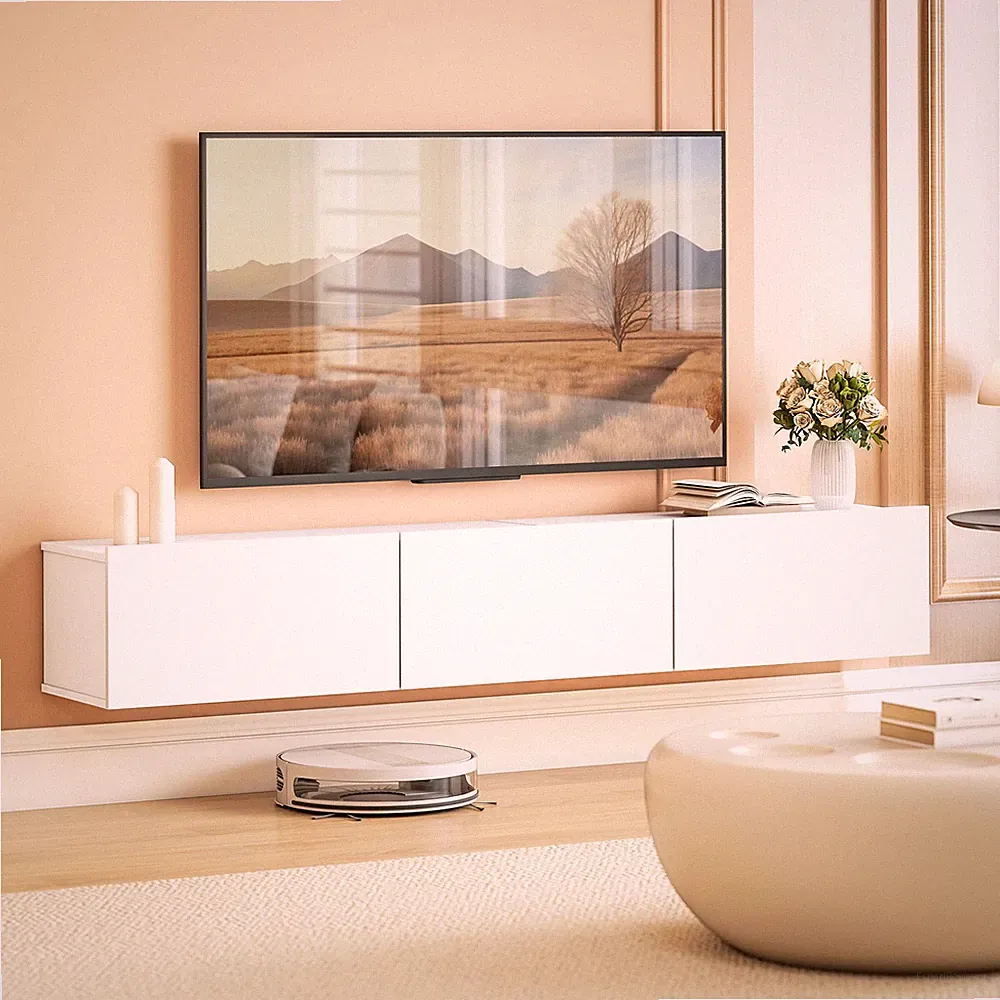 HOMCOM TV Schrank Lowboard hängend 180 cm für Fernseher bis zu 82 Zoll Weiß