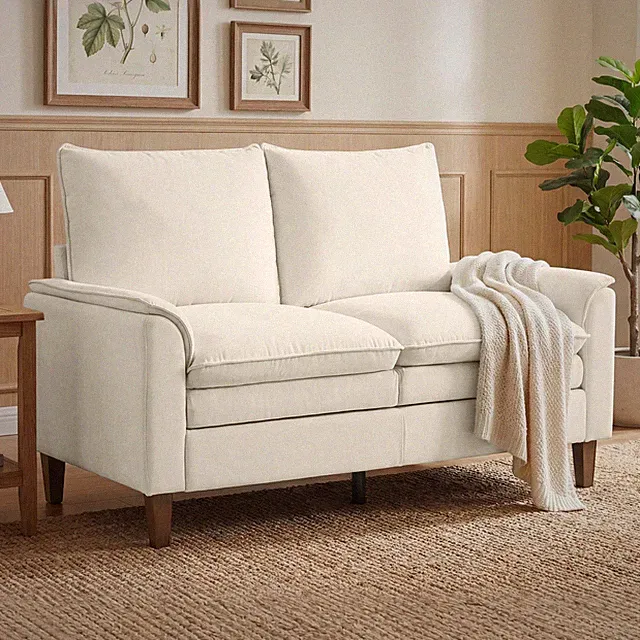 HOMCOM Zweisitzer Sofa, dicke Polsterung, Federkissen, tiefer Sitz, Creme