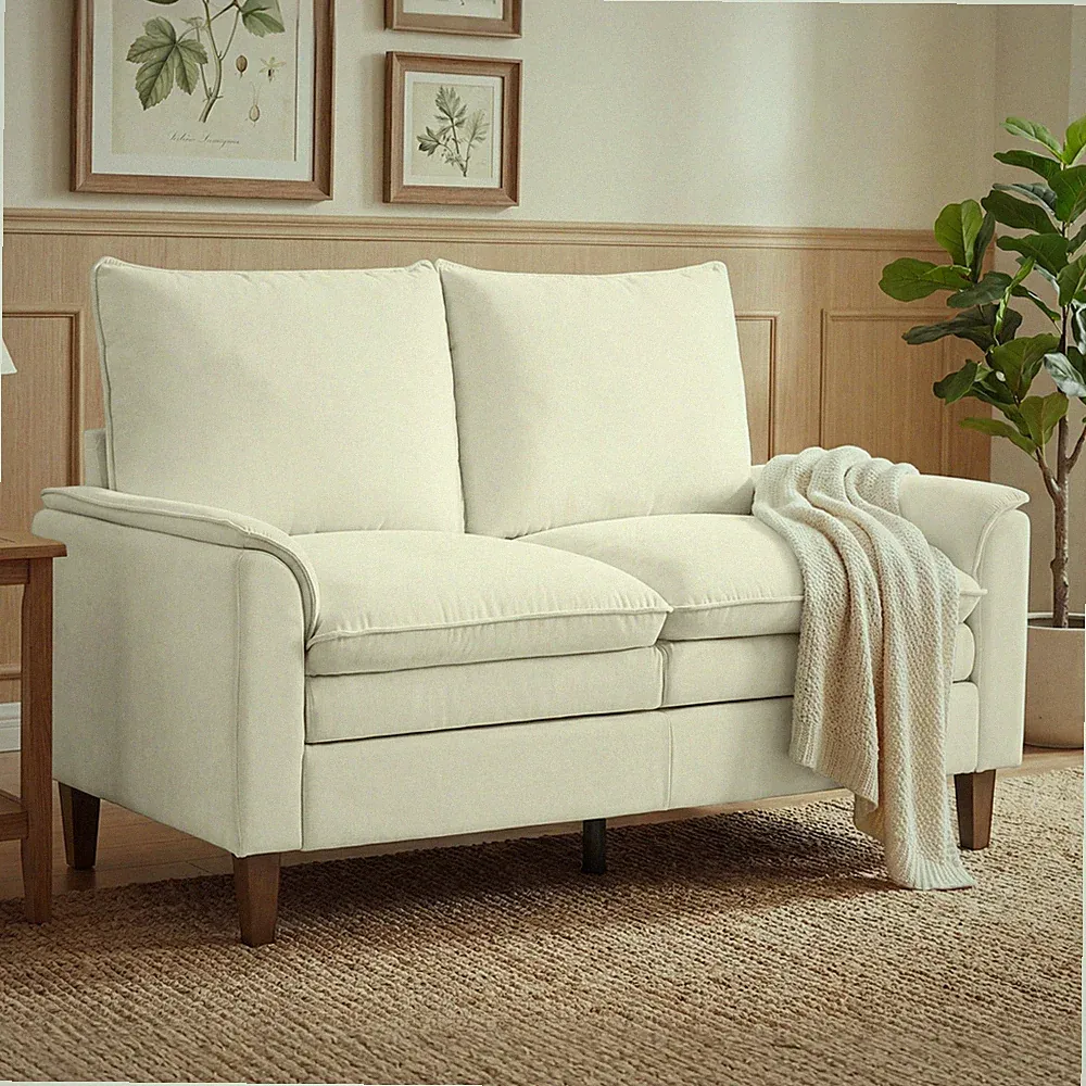 HOMCOM Zweisitzer Sofa, dicke Polsterung, Federkissen, tiefer Sitz, Creme