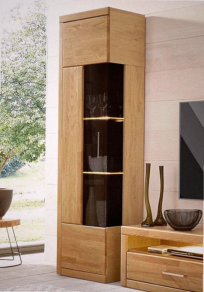 HOME AFFAIRE Vitrine Ribe Stauraumvitrine Kommde Eiche Teilmassiv H.190cm