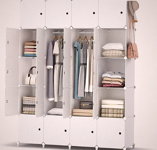 HOMIDEC Kleiderschrank 20 Würfel mit Kleiderstange 180x142x45 Weiß
