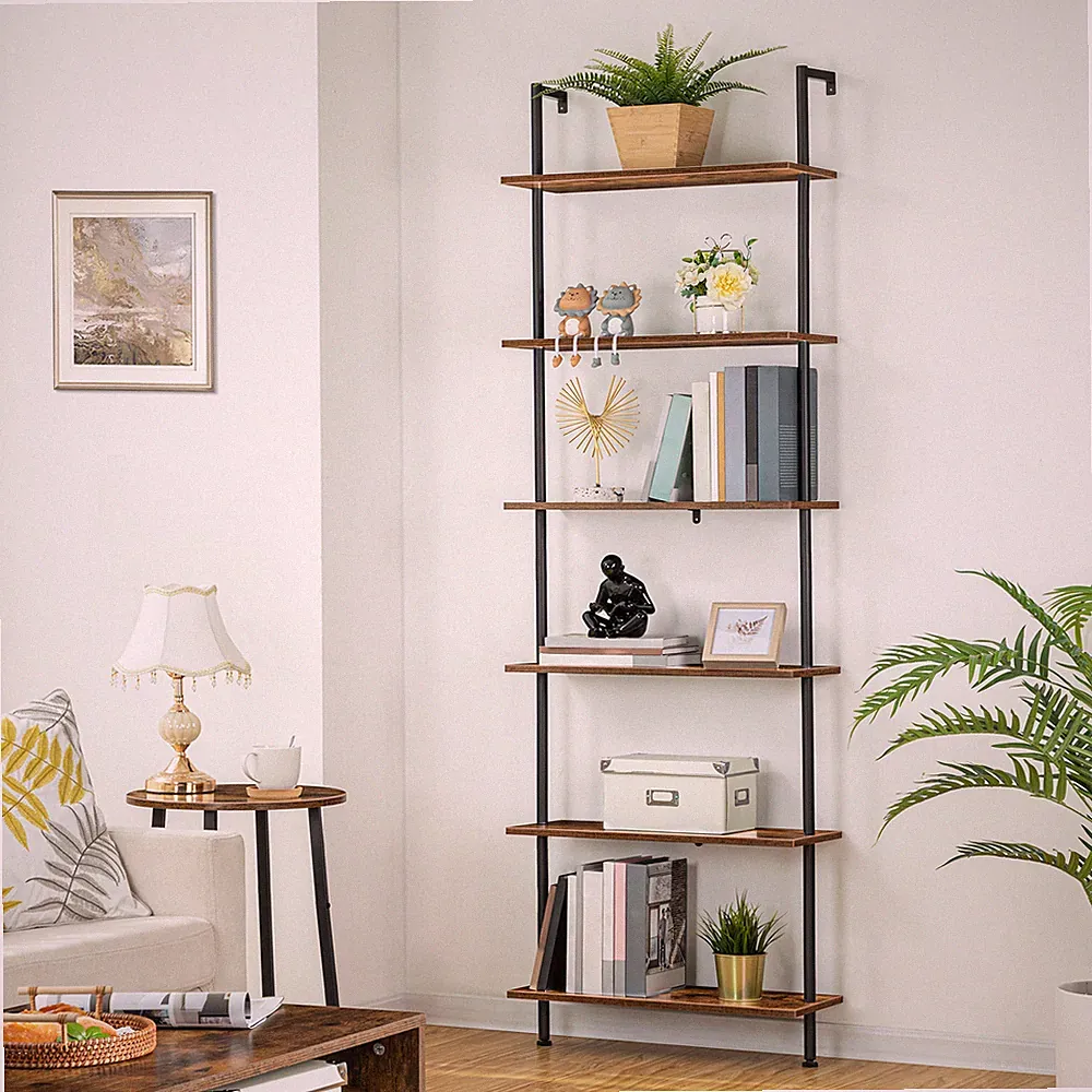 HOOBRO 6-stöckiges DIY Bücherregal Leiterregal Regal aus Spanplatten Standregal