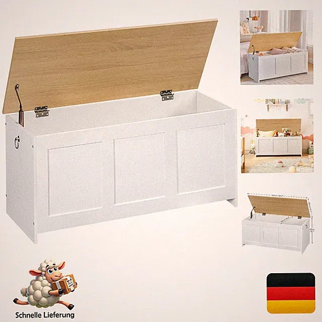 Hoobro Aufbewahrungsbank Sitzbank mit Stauraum 100 cm Holz weiß natur modern