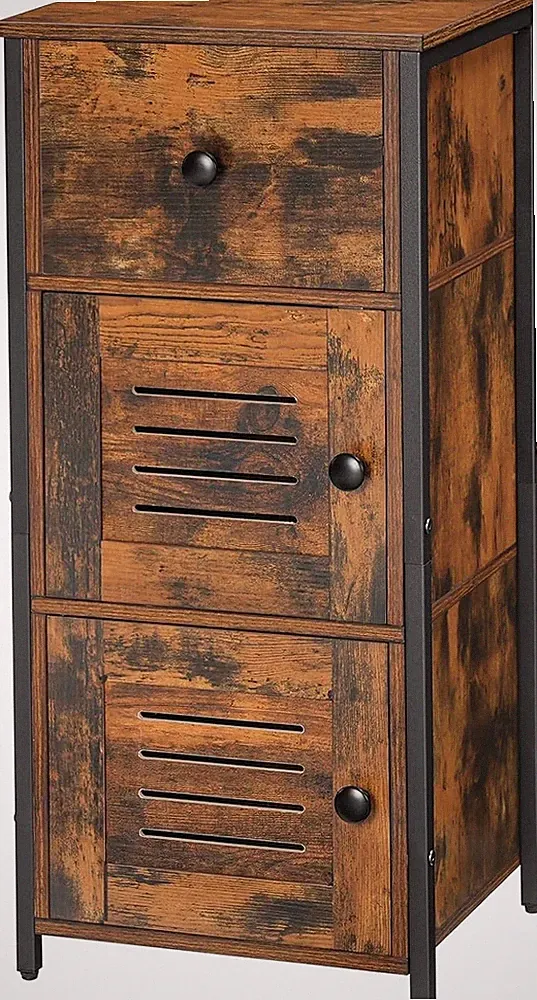 HOOBRO Beistellschrank mit Schublade, Kommode Schrank - 30 x 34 x 75 cm, braun
