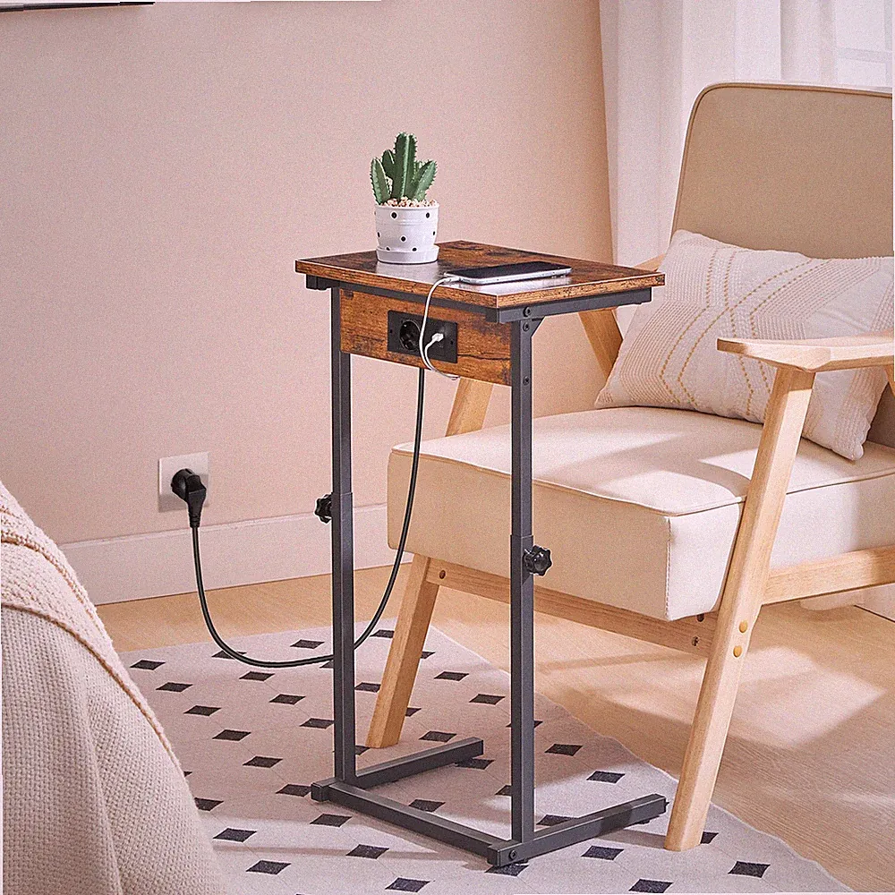 HOOBRO Beistelltisch mit Ladestation höhenverstellbarer Sofatisch Couchtisch