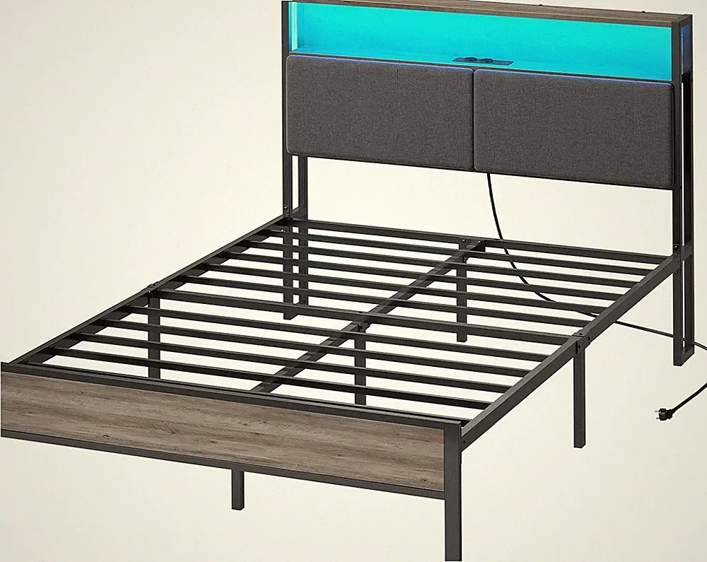 HOOBRO Bett mit Lattenrost Bettgestell mit Gepolstertem Kopfteil Metallbett