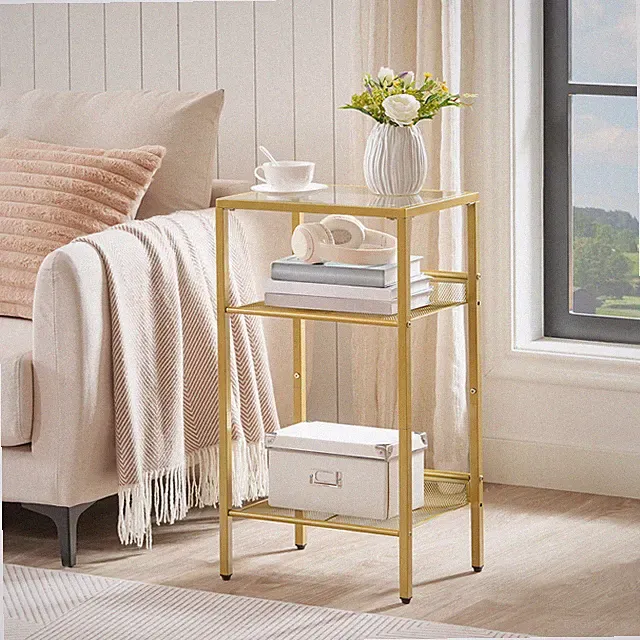 HOOBRO Konsolentisch Flurtisch Beistelltisch Tisch Gold Nachttisch Sofatisch