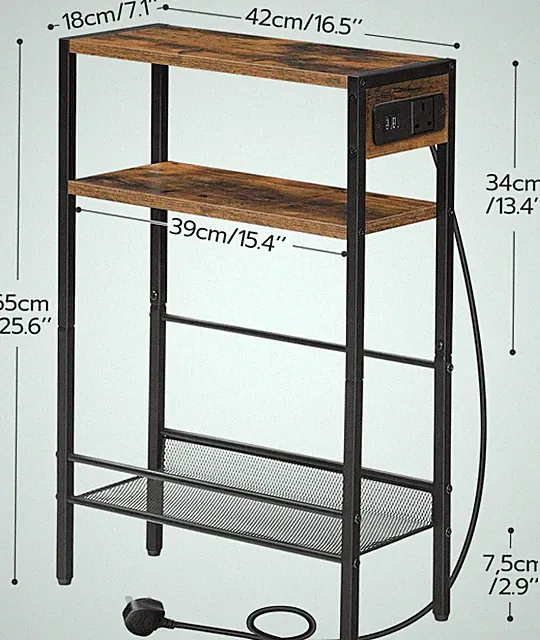 HOOBRO Slim Beistelltisch mit Ladestation, schmaler Beistelltisch mit USB-Anschlüssen