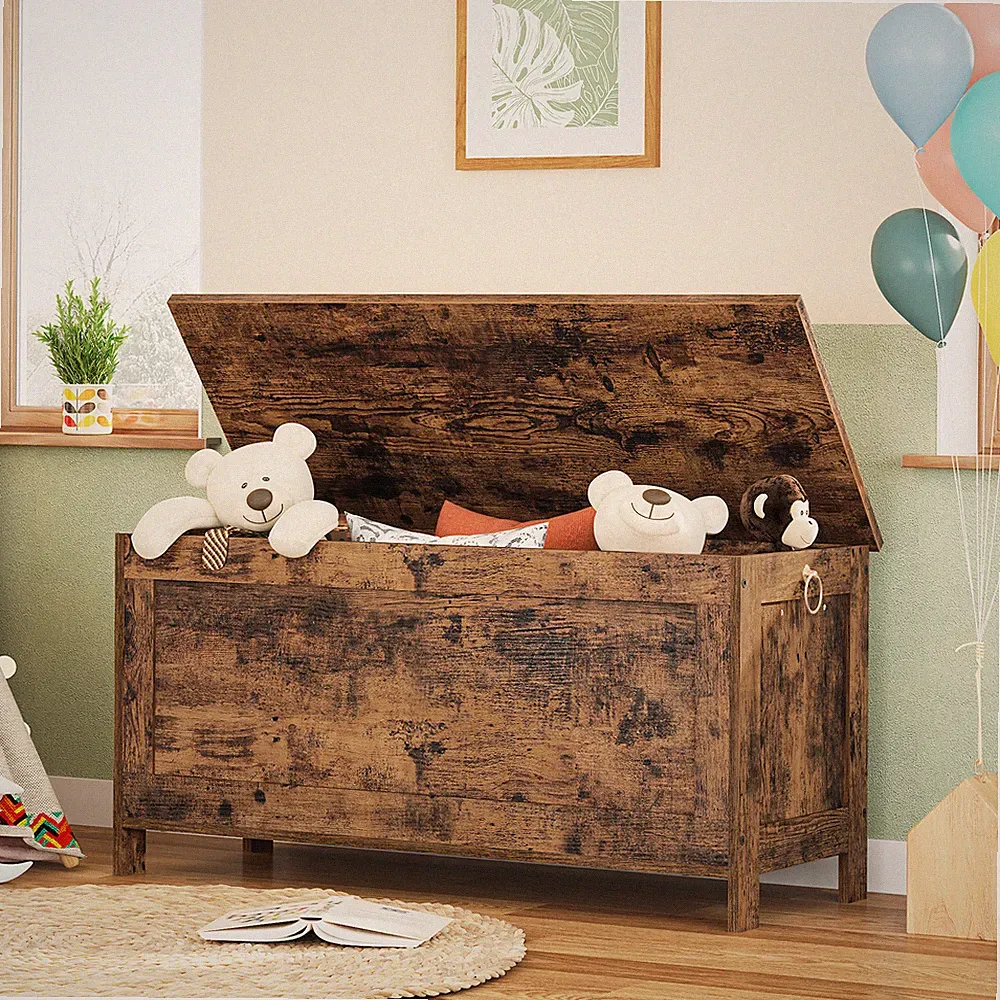 HOOBRO Truhe Holztruhe Sitzbank mit Stauraum Truhenbank Spielzeugtruhe 100 cm