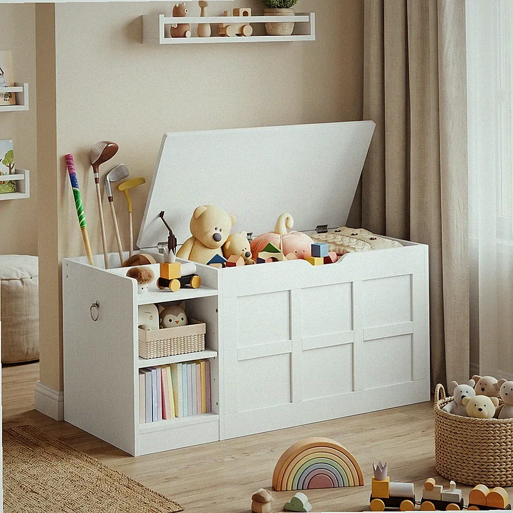HOOBRO Truhen Sitzbank mit Stauraum Spielzeugkiste für Kinderzimmer Weiß
