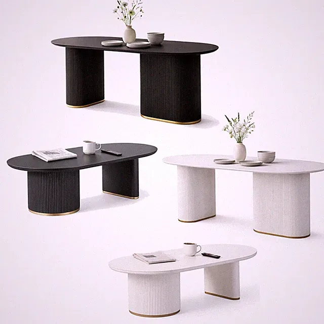 HOOZ® Couchtisch & Esstisch Set Oval Modern 130x70cm & 180x90cm 4 cm Holzplatte