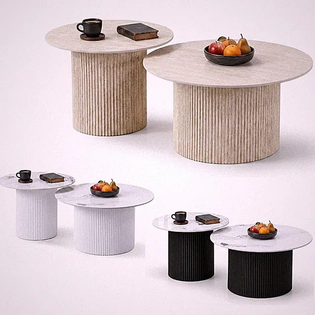 HOOZ Couchtisch rund 2er Set Trommel Sofatisch Wohnzimmer Keramik 80/60cm