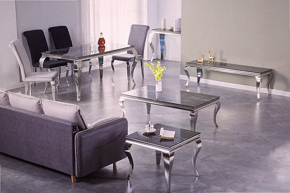 HOOZ Eleganter Esstisch Chrome Barock Keramik Glasoplatte versch.Farben 160/180