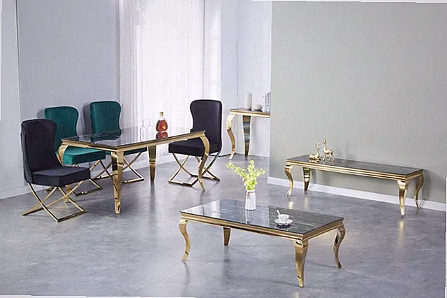 HOOZ Eleganter Esstisch Gold Barockstil Keramik Glasplatte versch.Farben 160/180