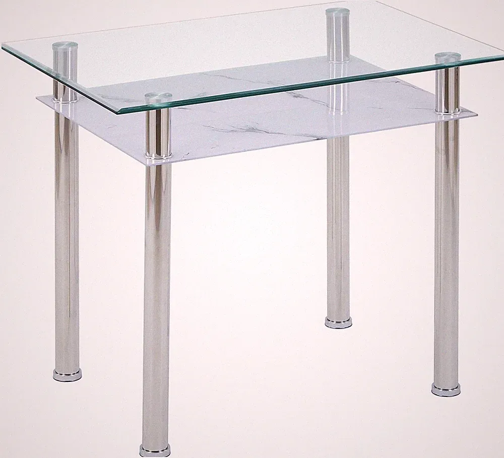 HOOZ Esstisch mit 6mm Sicherheitsglas & Facettenschliff 90x60x75cm, Marmoroptik