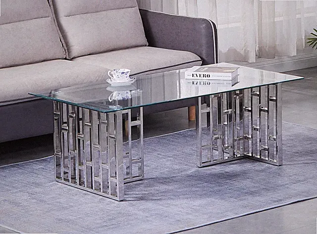 HOOZ Luxus Couchtisch 120x65 Klarglas Metall Gold&Chrom Modern Design Wohnzimmer