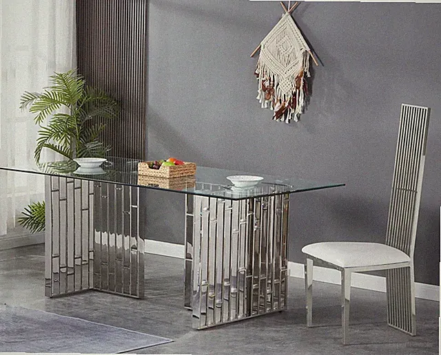 HOOZ Luxus Esstisch 160x90cm Klarglas Metall Gold&Chrom Modern Design Wohnzimmer