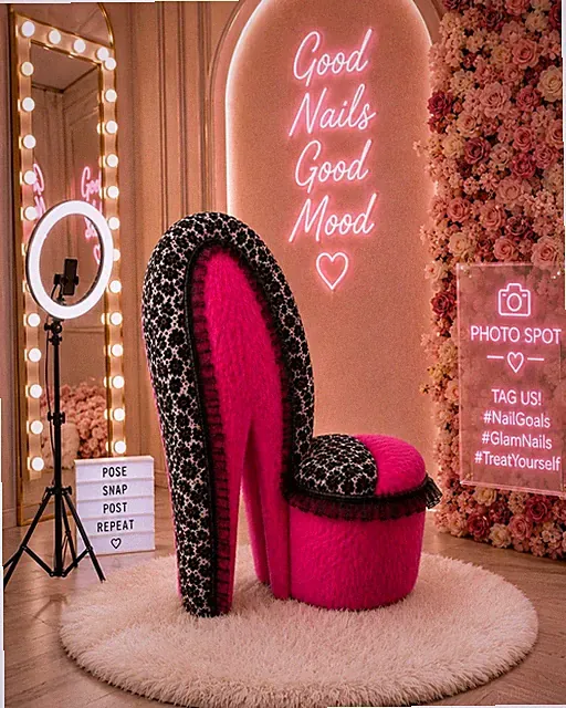 Hot Pink Kunstfell & Leopardenmuster High Heel Schuh Stuhl Glam Stiletto Akzent