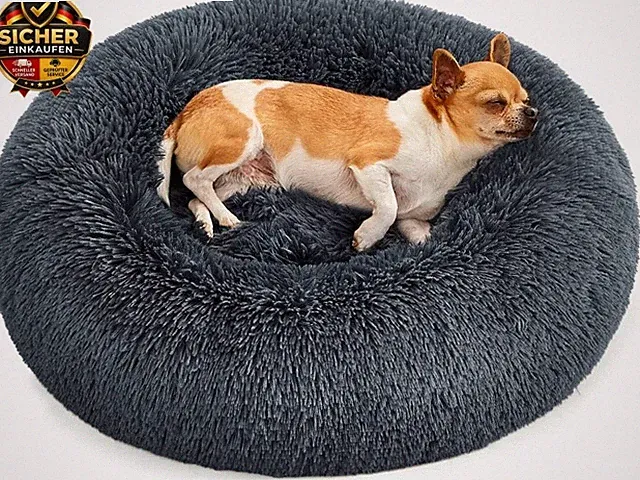 Hundebett flauschig, waschbar, Langer Plüsch, 60 cm Durchmesser