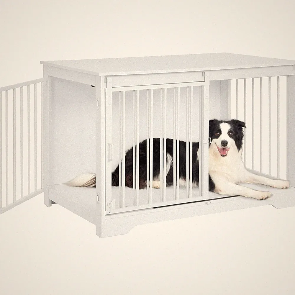 Hundebox Möbel Hundekäfig Holz 100cm Schiebetüren Maße Weiß