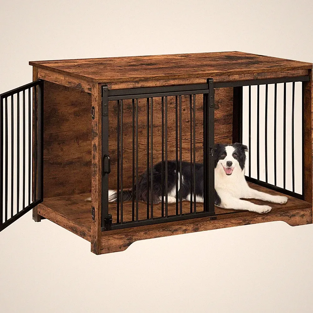 Hundebox Möbel Hundekäfig Holz mit 2 Türen 100x60x68cm
