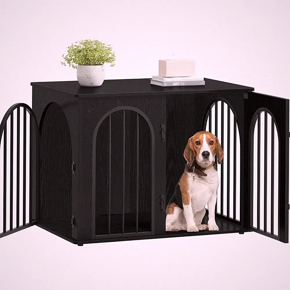 Hundebox Möbel Hundekäfig Innenbereich 80cm mit 3 Türen schwarz