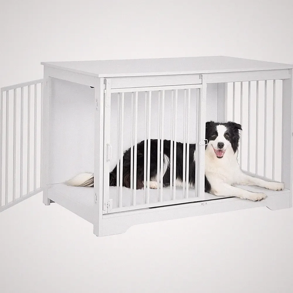 Hundekäfig Holz 100cm Hundebox Möbel Hundetransport Indoor Schiebetüren