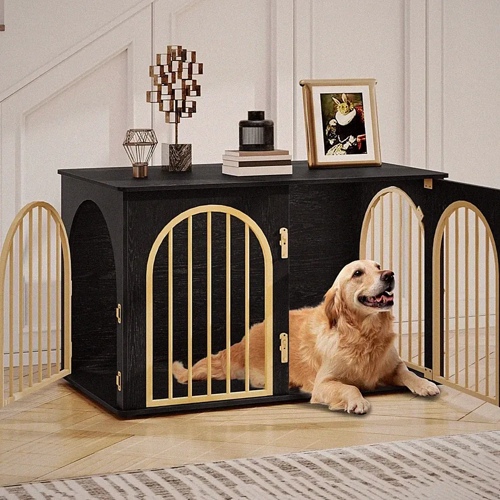 Hundekäfig Hundebox Möbel 100cm mit 3 Türen Beistelltisch Metall Spanplatte