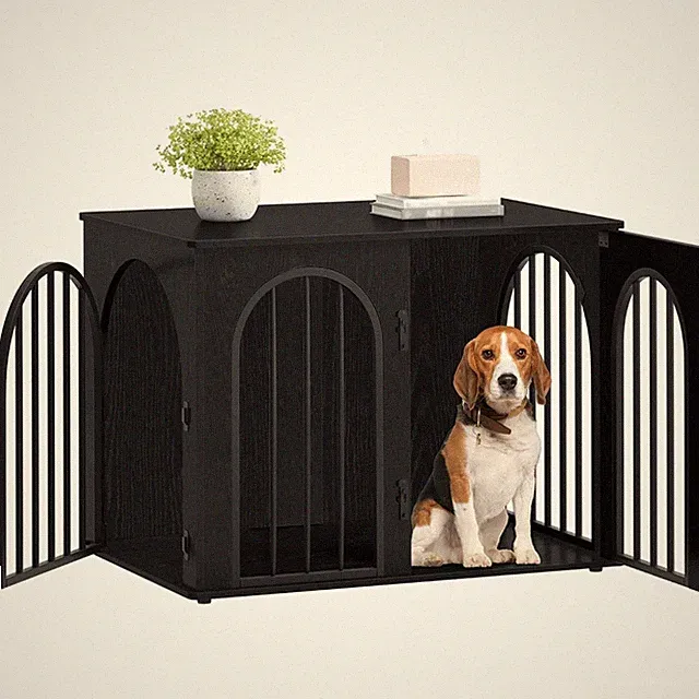 Hundekäfig Hundebox Möbel Beistelltisch 80cm schwarz mit Türen