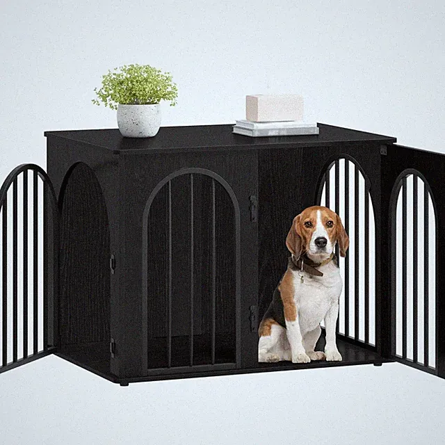 Hundekäfig Metall Hundebox Möbel 80 cm schwarz Dreitür Beistelltisch