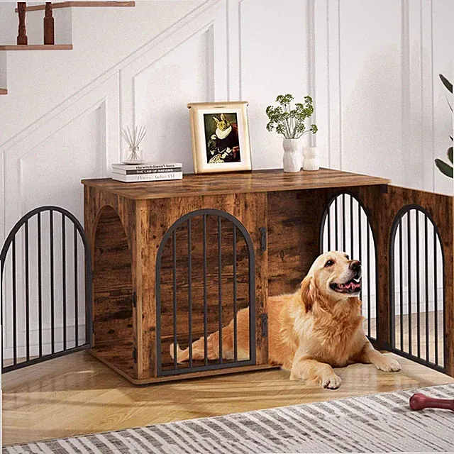 Hundekäfig Möbel 100cm, 3 Türen, Vintagebraun, Indoor, Hundebox, Metall