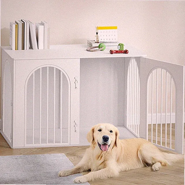Hundekäfig Möbel 108 cm Hundebox Indoor 3 Türen Beistelltisch weiß