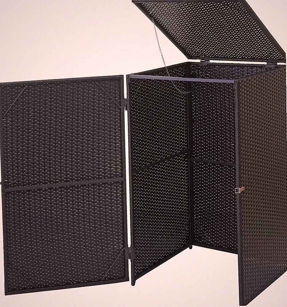HW Mülltonnenbox HWC-E25 Mülltonnenverkleidung 120 l Poly-Rattan - schwarz