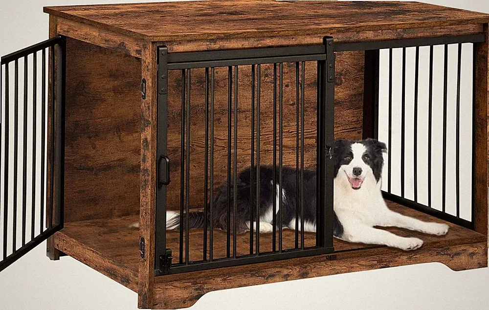 Hzuaneri Hundekäfig Möbel 100 cm Vintagebraun mit 2 Schiebetüren für Hunde, 100