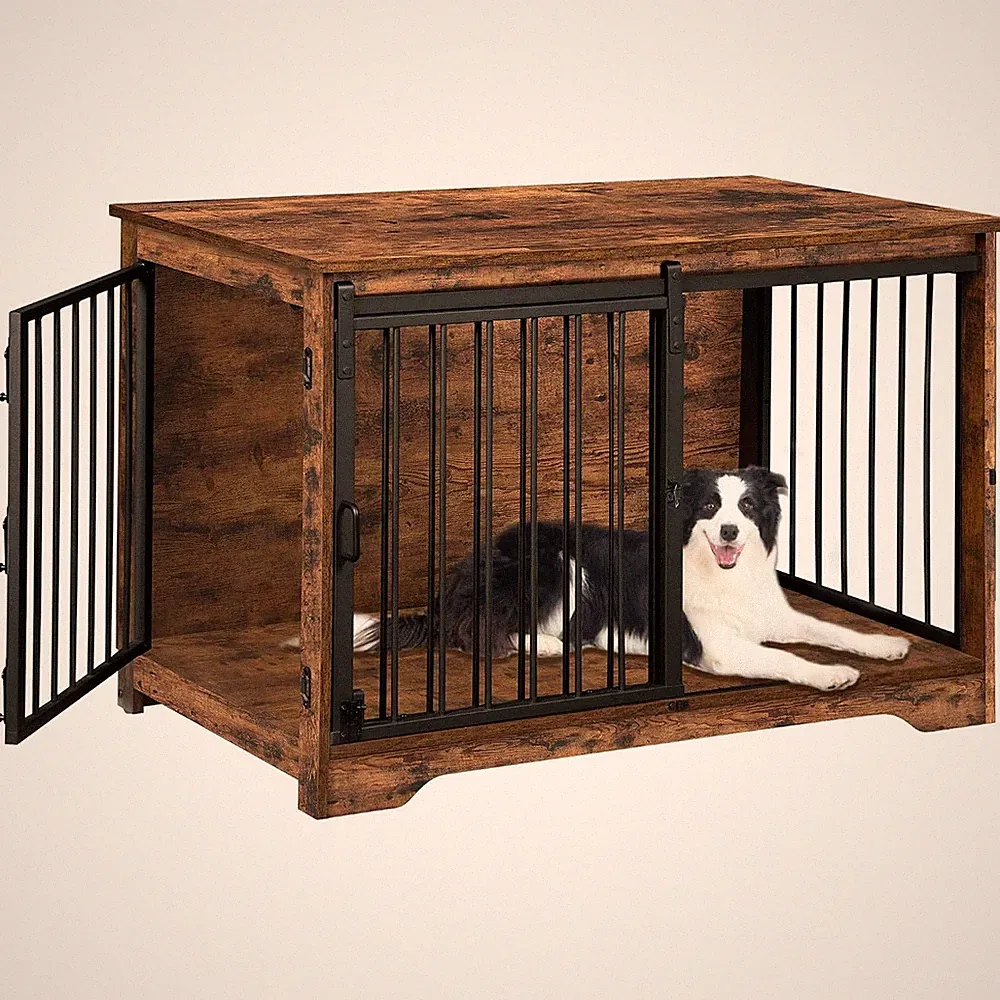 Hzuaneri Hundekäfig Möbel 100 cm Vintagebraun mit 2 Türen, Hundebox für mittlere