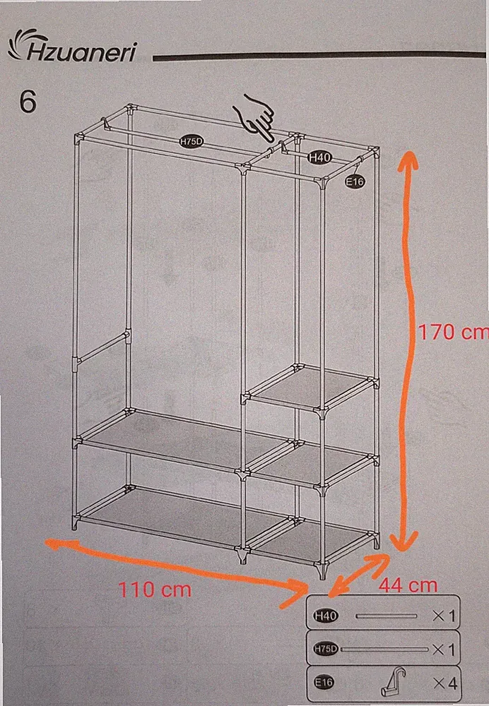 Hzuaneri Wardrobe Kleiderschrank NEU unbenutzt 170 x 110 x 44 cm