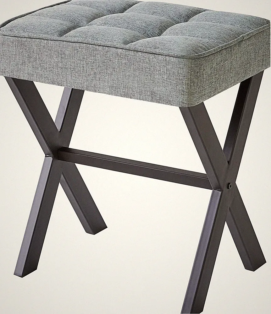 IBUYKE Quadratischer Make-up Hocker mit X-Bein Fußstütze, Eitelkeitshocker, grau