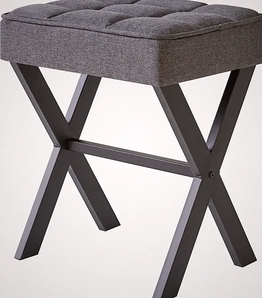 IBUYKE Quadratischer Make-up Hocker mit X-Bein Fußstütze, Fußstütze 45cm-Leinen