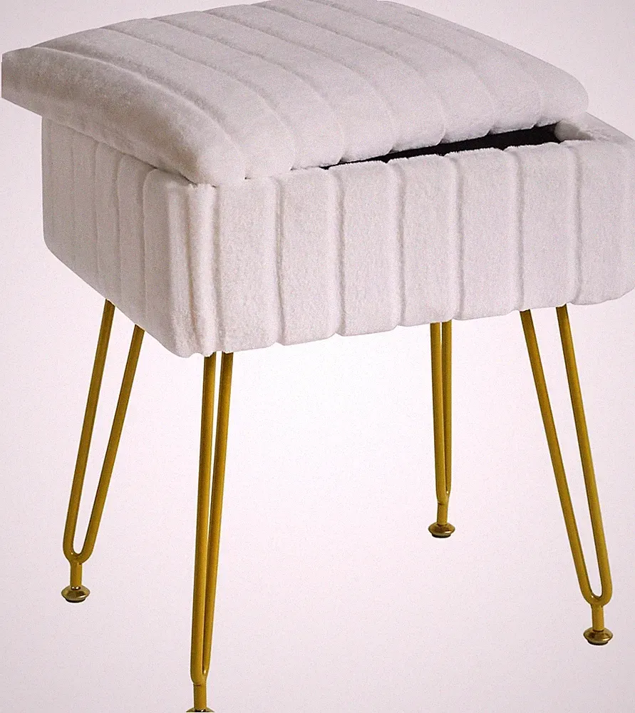 IBUYKE Samt Hocker Stuhl mit Stauraum, Fußstütze, klein, Beistelltisch, weiß