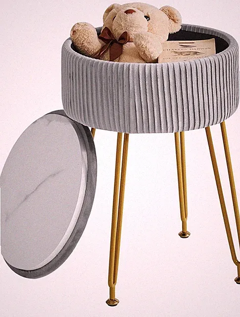 IBUYKE Stauraum Fußstütze Stuhl Ottomane, Make-up Waschtisch Hocker, Grau L/G-20G