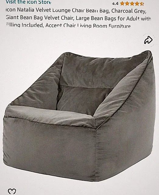 icon Natalia Velvet Lounge Chair Sitzsack, anthrazitgrau, Riesen Sitzsack Samt C