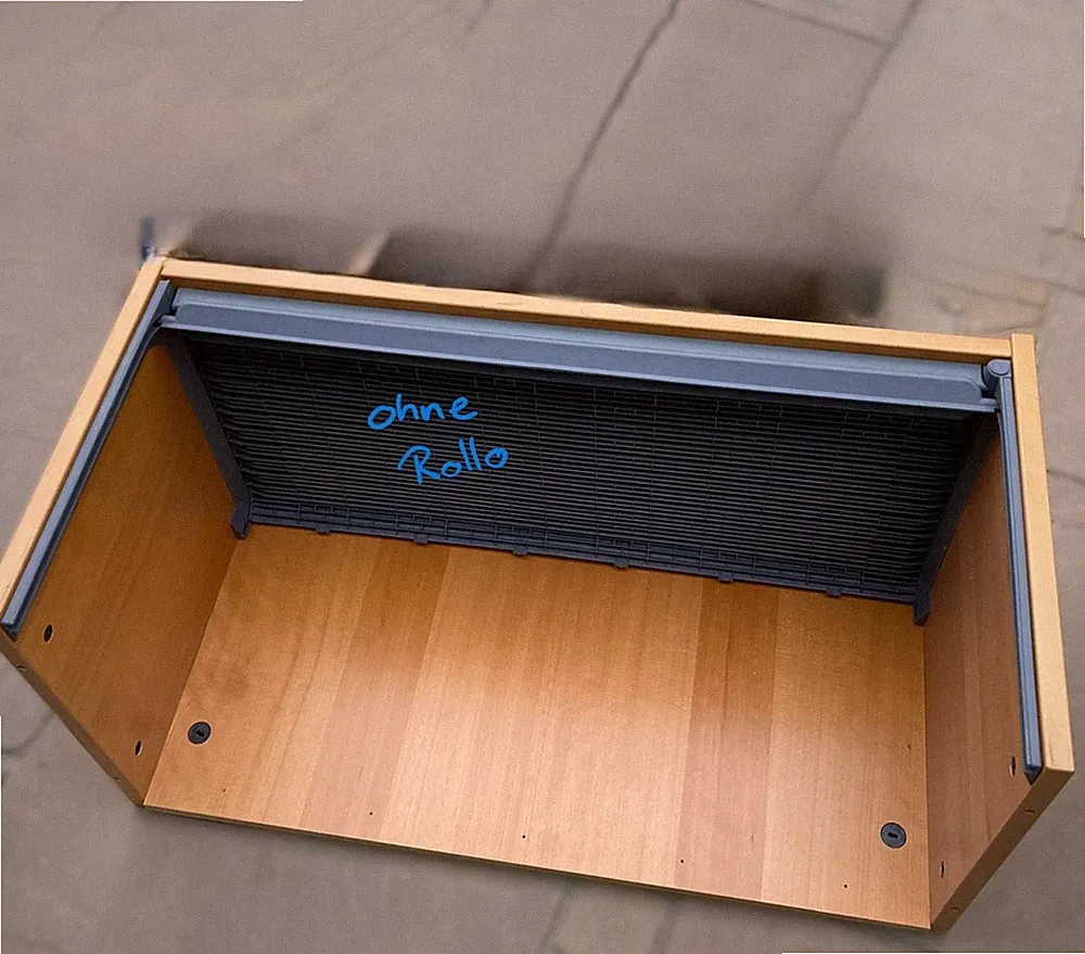 IKEA Effektiv Büro Möbel: Rollo Schrank Regal Sockel altes Buche Furnier dunkel