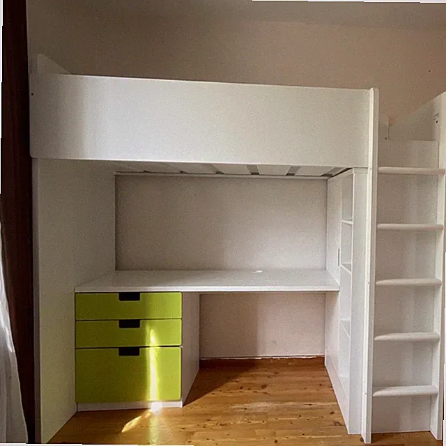 IKEA Hochbett Kinder weiß/grün mit Regalen, Schubladen und Leiter, Holz