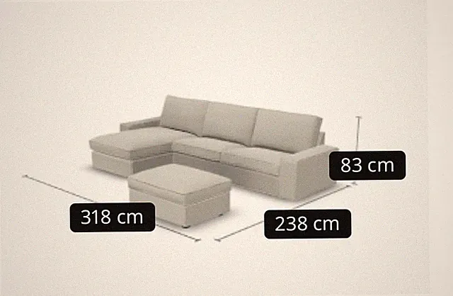IKEA KIVIK 4er-Sofa mit Récamiere + Hocker – Originalbezüge Ingebo weiß