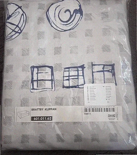 IKEA KLIPPAN Bezug für 2er Sofa, Brattby hellgrau kariert Handbemalt Skizze