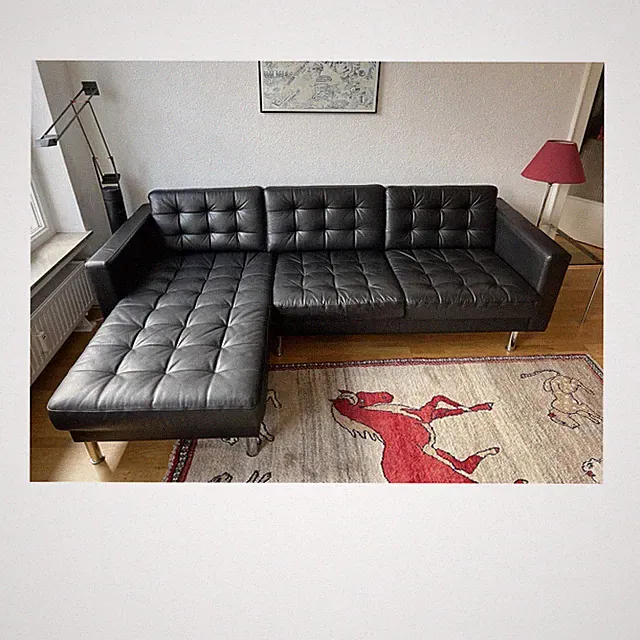 IKEA Landskrona 3er-Sofa mit Recamiére, schwarz, Leder