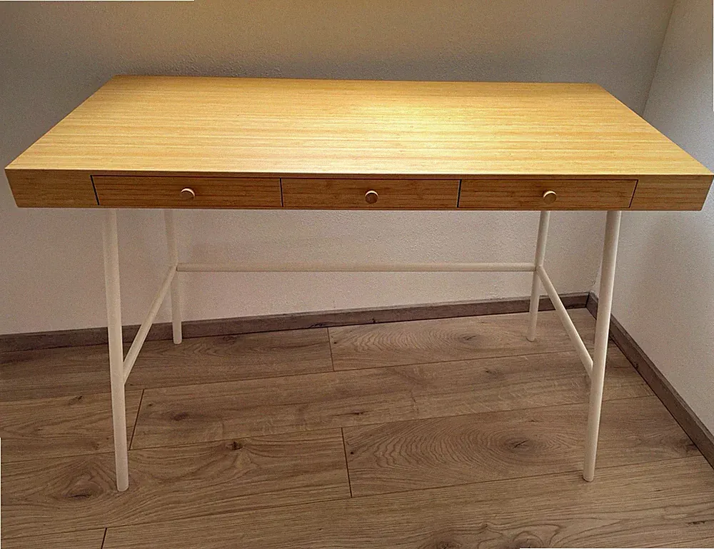 IKEA LILLÅSEN Schreibtisch Bambus hellbraun/weiß, 3 Schubladen, 102x50