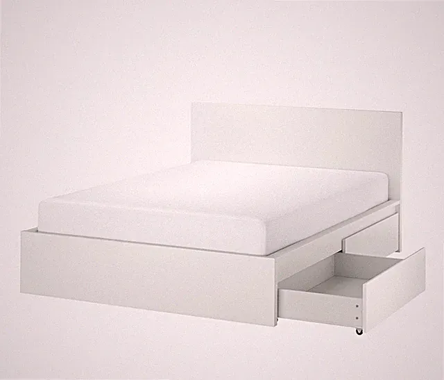 IKEA MALM Bettgestell Weiß Holz 140x200 mit Kopfteil & 2 Schubladen